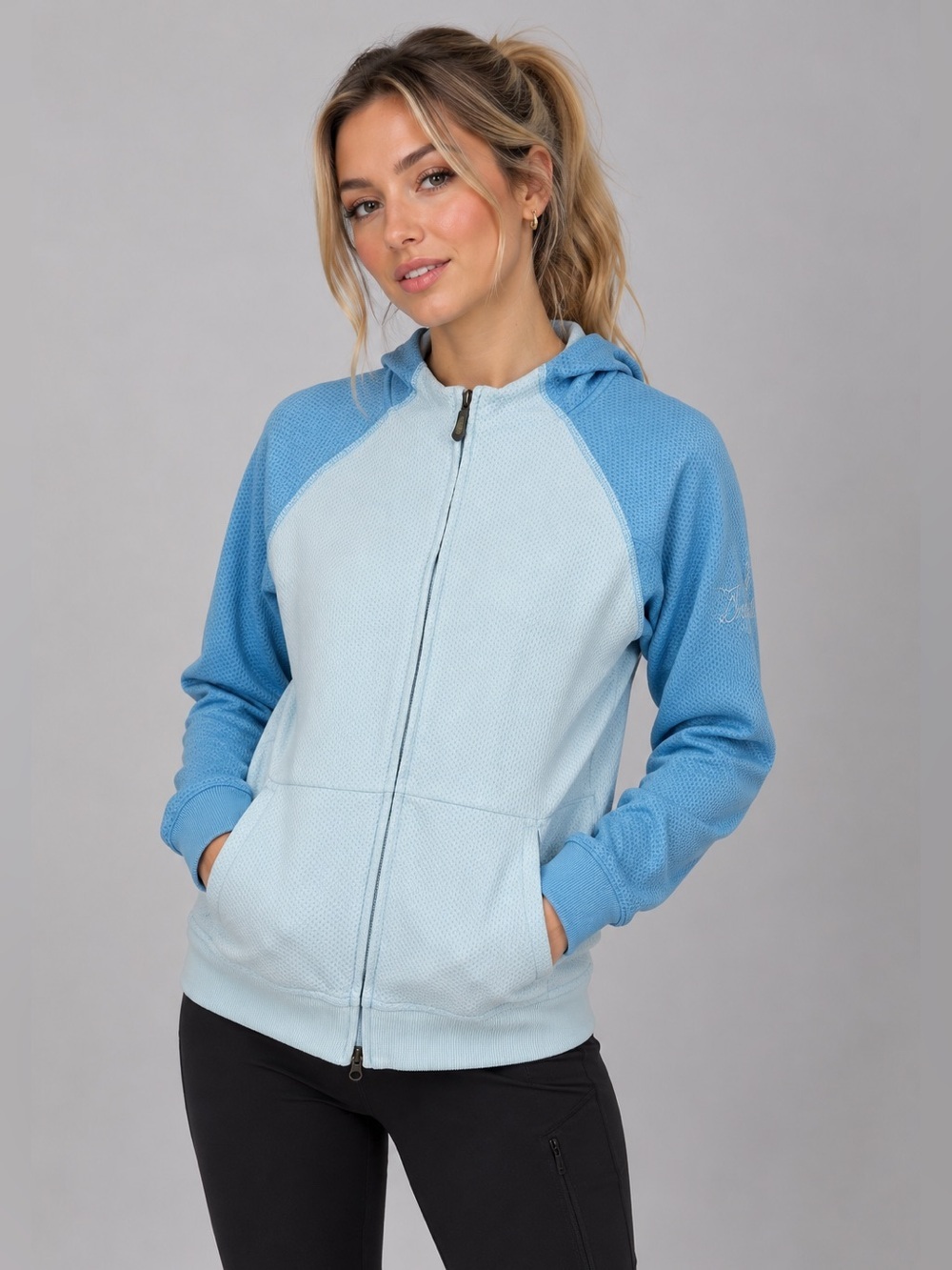 Salomon Womens Snowboard Ski Hoodie / Jacket Blue Textured Zip Pockets L